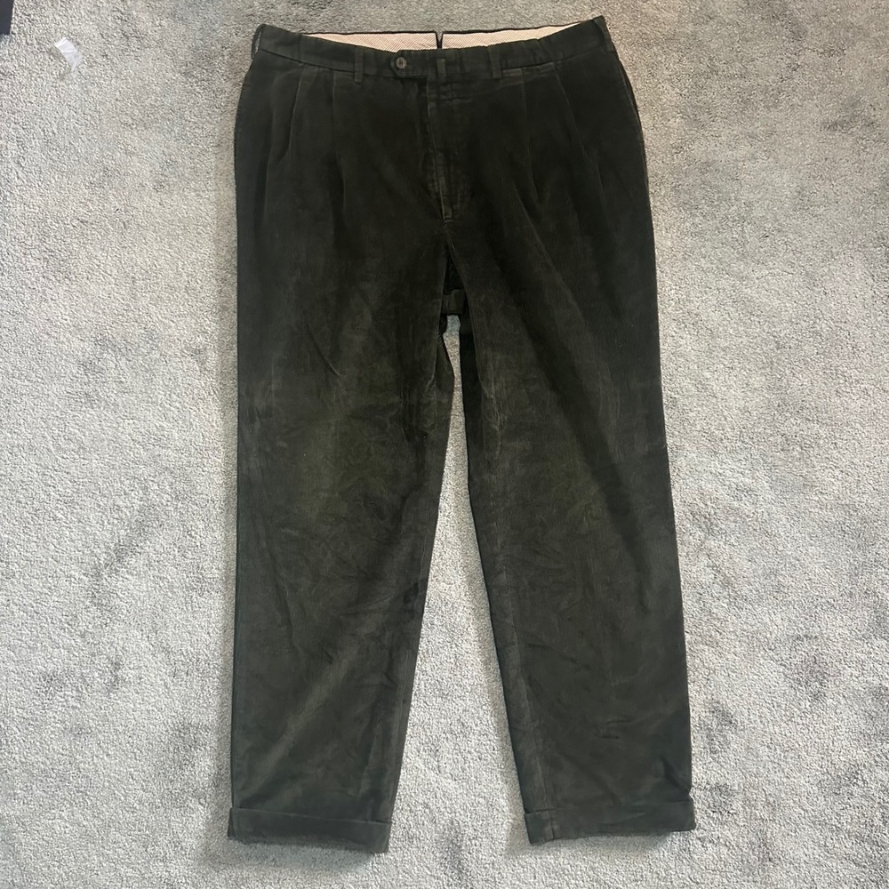 Loro Piana Corduroy Pants Mens 56 (Fit 37x32) Green Cotton Cashmere Pleated Cuff